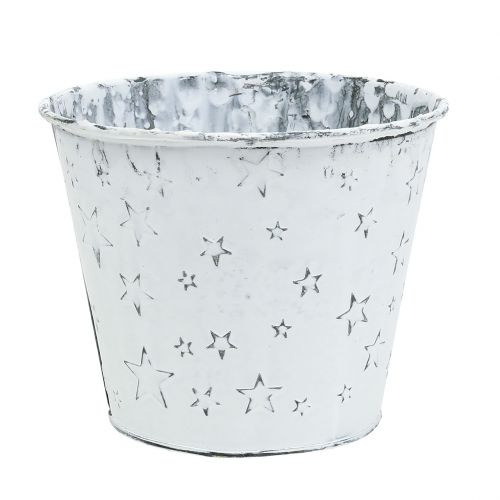 Floristik24 Pot en zinc avec étoiles Ø14cm H12cm blanchi 4pcs