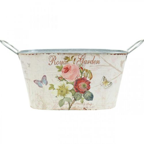 Floristik24 Pot en zinc, récipient en métal avec anses, jardinière pivoines L21cm H11cm