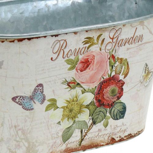 Floristik24 Bac à fleurs vintage, pot en métal avec poignées, jardinière avec roses L18cm H10.5cm
