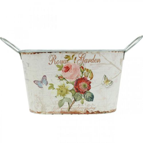 Floristik24 Bac à fleurs vintage, pot en métal avec poignées, jardinière avec roses L18cm H10.5cm