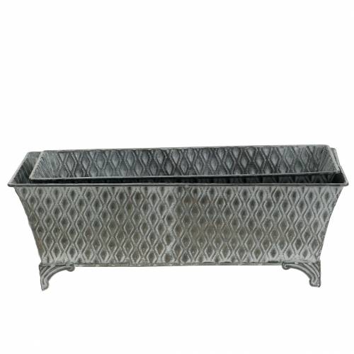 Floristik24 Récipient en zinc avec motif diamant carré antique 35,5cm x 14,5cm / 32,5cm x 11,5cm 2pcs