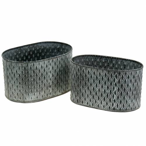 Floristik24 Pot en zinc avec motif losange ovale 23cm x 15cm / 21,5cm x 14cm 2pcs