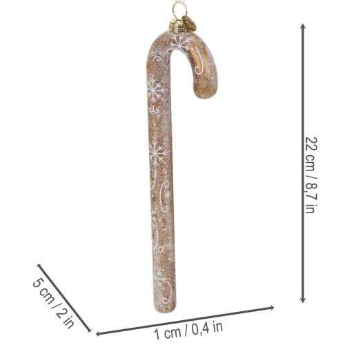 Zuckerstange en verre 22 cm avec décor de flocons de neige, bronze givré, décoration rétro Noël | Floristik24.fr