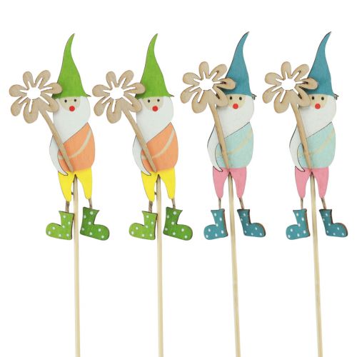 Article Décoration naine avec fleur bouchon de fleur bois 4×10,5cm 12pcs