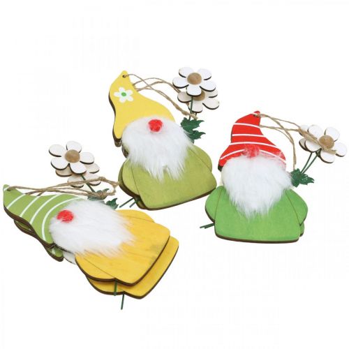 Article Nain de décoration printanier à suspendre nain en bois avec fleur H17cm 6 pcs