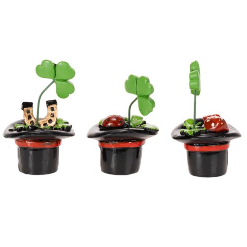 Trèfle et scarabée porte-bonheur en haut-de-forme, 7 cm, lot de 3 | Floristik24.fr
