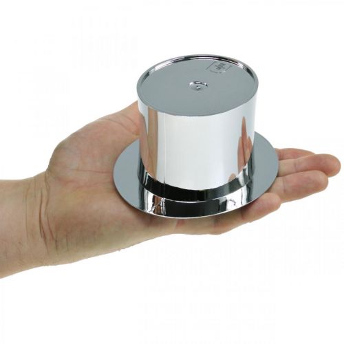 Floristik24 Cylindre à planter, nouvel an, chapeau décoratif, décoration du nouvel an argent H6.5cm L12cm 9pcs