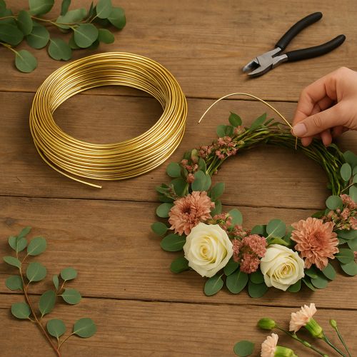 Article Fil d'aluminium 2 mm, fil artisanal, fil décoratif doré 60 m 500 g
