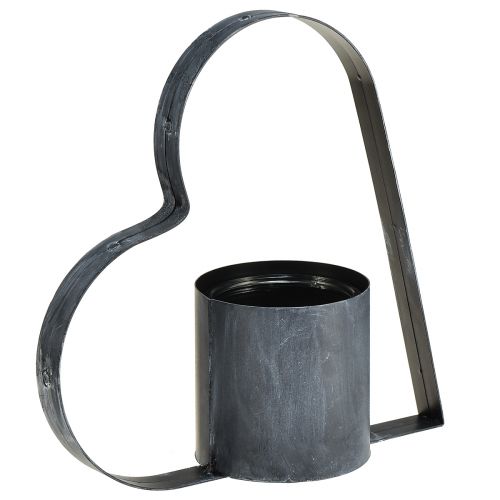 Article Support en métal gris antique en forme de coeur et récipient en verre - décoration 30 cm pour une ambiance romantique 2 pièces