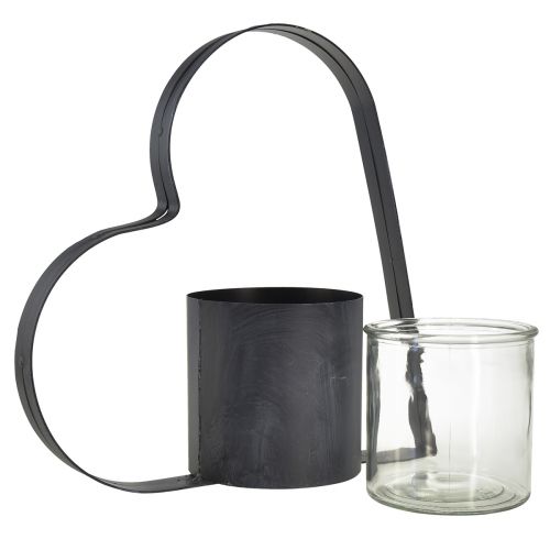 Article Support en métal gris antique en forme de coeur et récipient en verre - décoration 30 cm pour une ambiance romantique 2 pièces