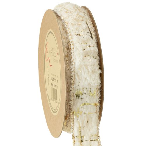 Ruban décoratif en fausse fourrure crème doré 25 mm 15 m