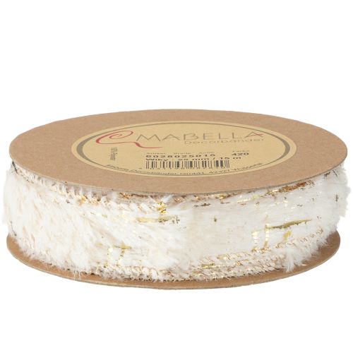 Article Ruban décoratif en fausse fourrure crème doré 25 mm 15 m