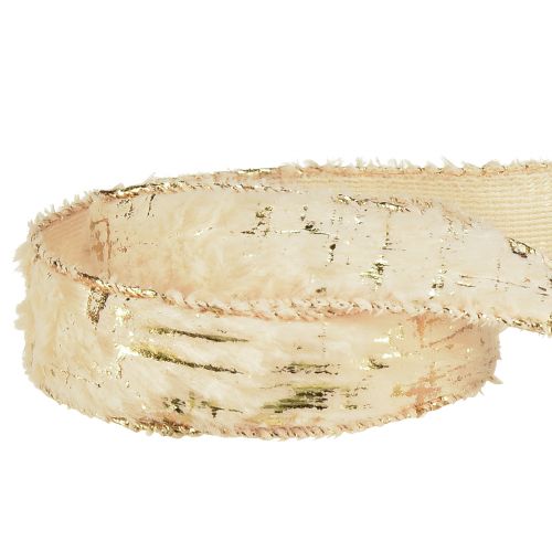 Article Ruban avec fourrure ruban décoratif crème doré fausse fourrure 25mm 15m