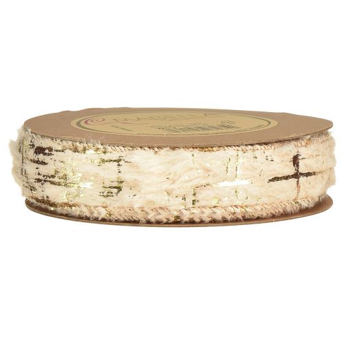 Article Ruban avec fourrure ruban décoratif crème doré fausse fourrure 25mm 15m