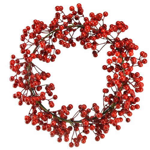 Floristik24 Couronne de baies rouges, anneau décoratif artificiel vert Ø30cm