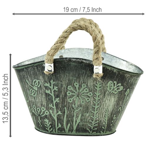 Pot de fleurs avec anses, sac, métal, jute, 19×13,5×13,5 cm | Floristik24.fr