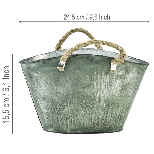 Article Pot de fleurs avec anses, sac, métal, jute, 24,5 × 17 × 15,5 cm