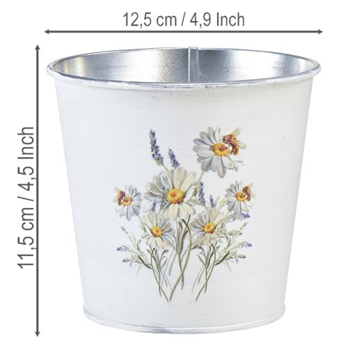 Article Pot de fleurs en métal, jardinière, blanc, 12,5 cm de haut, 11,5 cm de profondeur