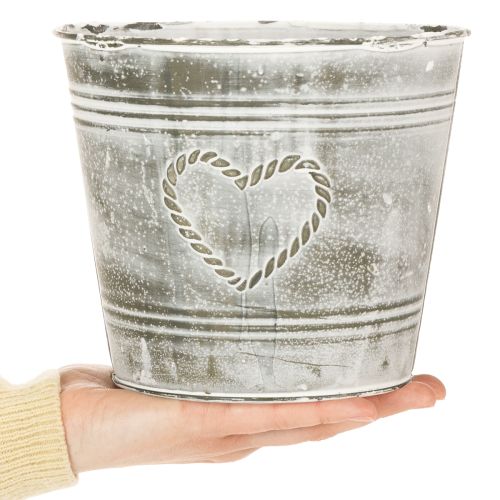 Cache-pot en métal style Shabby Chic avec motif cœur, 17,5 cm | Floristik24.fr