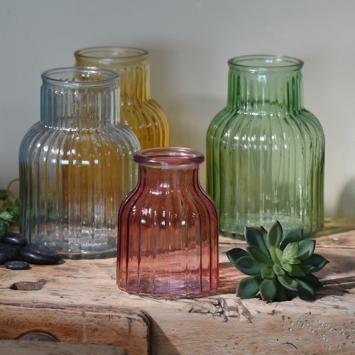 Article Vase à fleurs rétro en verre vert rainuré Ø13,5cm H20cm
