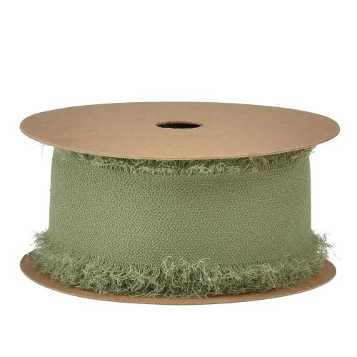 Article Ruban mousseline tissu vert olive frange ruban W40mm L15m