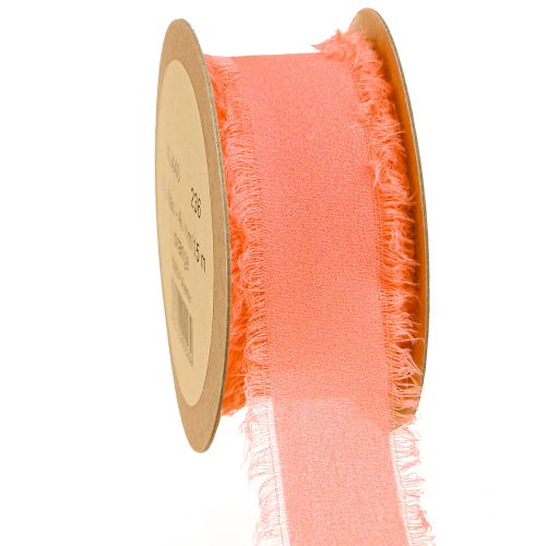 Article Ruban en mousseline de soie orange pastel à franges 40 mm 15 m