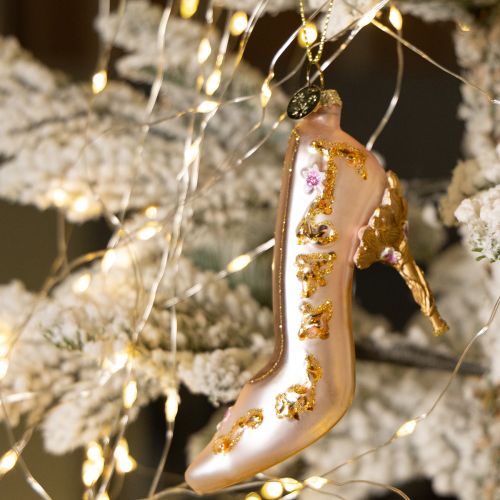 Article Décoration de sapin de Noël chaussures en verre rose 10 cm 2 pièces
