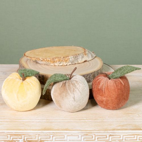 Article Pomme décorative en velours avec feuille marron jaune Ø7,5cm H9cm 9 pcs