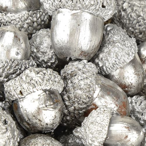 Article Glands décoratifs argentés, décoration de l&#39;Avent, fruits d&#39;automne naturels, maison de campagne Ø1,5 – 2,5cm L1,5 – 3cm 300g