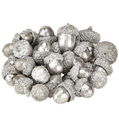 Article Glands décoratifs argentés, décoration de l&#39;Avent, fruits d&#39;automne naturels, maison de campagne Ø1,5 – 2,5cm L1,5 – 3cm 300g