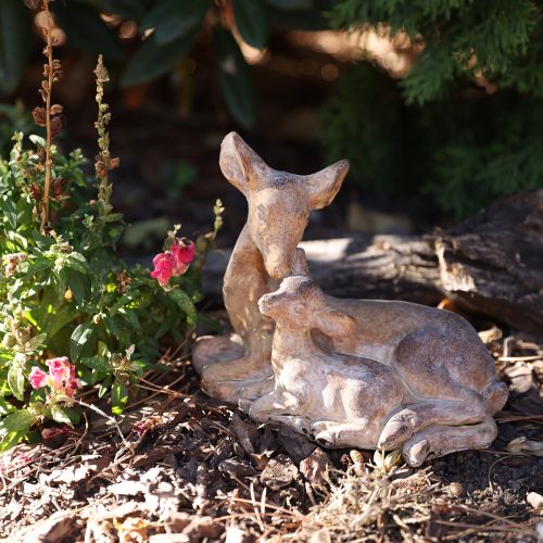 Article Figurine décorative cerf avec faon en pierre moulée marron blanc 20×11×17cm