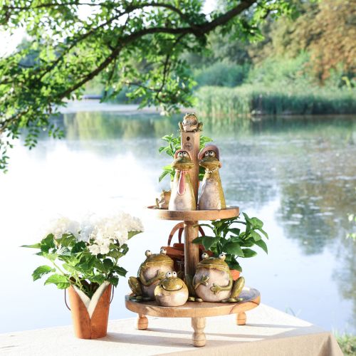 Grenouille décorative céramique vert marron vintage L15,5cm 2 pièces