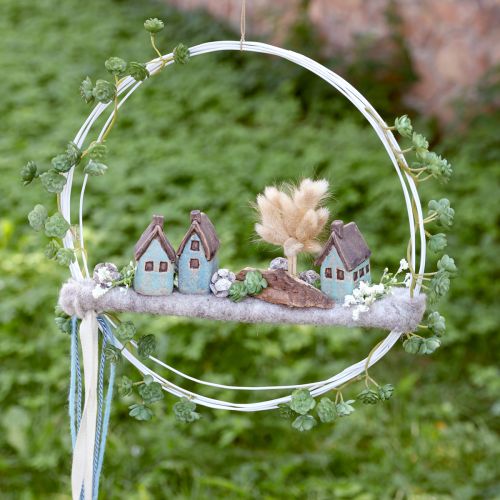 Floristik24 Maison décorative en céramique bleu marron vintage H6,5/7cm 6 pcs