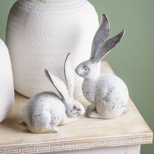 Article Lapin décoratif, figurine de jardin aspect béton, shabby chic, décoration de Pâques avec accents argentés H21/14 cm, lot de 2