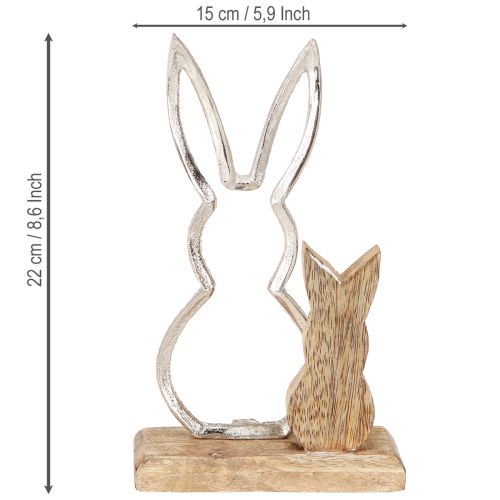 Article Lapin décoratif en métal et bois – Figurine de Pâques moderne au design naturel 22 cm 2 pcs