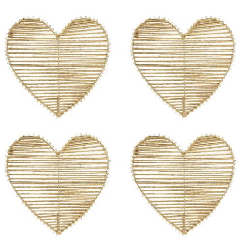 Article Coeur décoratif jute naturel pour décoration de Noël à suspendre 20cm 4 pcs