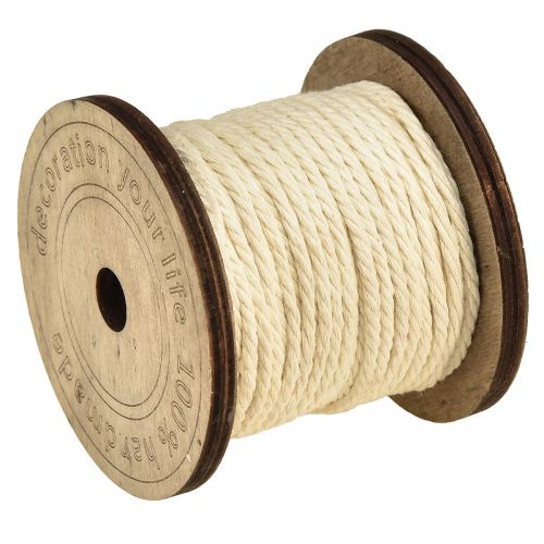 Cordon décoratif coton crème Ø2mm bobine en bois de 16m chacune, 2 pièces