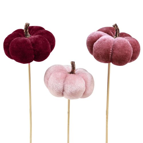 Article Citrouille décorative en tissu citrouille sur bâton rose bordeaux Ø7cm 9 pcs