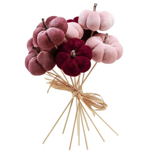 Article Citrouille décorative en tissu citrouille sur bâton rose bordeaux Ø7cm 9 pcs