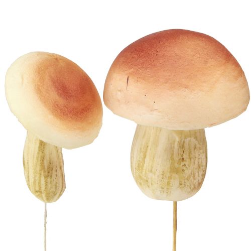 Article Champignons décoratifs sur bâtons petits et grands marron H10/11,5cm 8 pièces