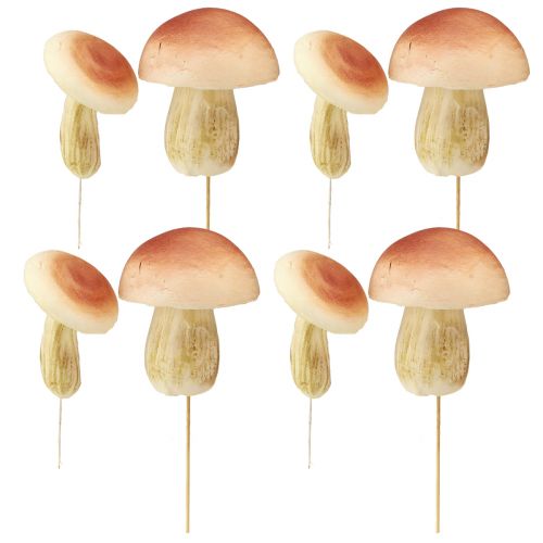 Article Champignons décoratifs sur bâtons petits et grands marron H10/11,5cm 8 pièces