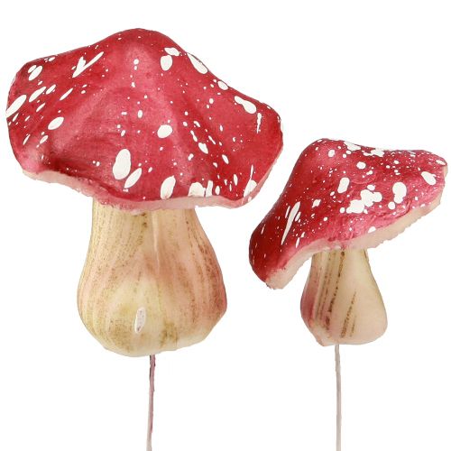 Article Champignons décoratifs amanites mouches artificielles rouges sur fil 5,5/8cm 12 pcs