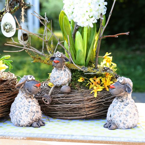 Article Figurines de Pâques décoratives moutons en céramique marron H13,5cm 2 pièces