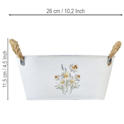 Article Bol décoratif ovale en métal blanc à décor floral naturel, L26cm