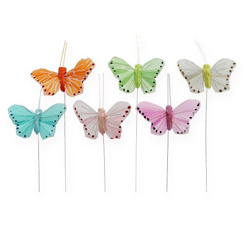 Floristik24 Papillons de plumes sur fil multicolore 5,5cm 24P