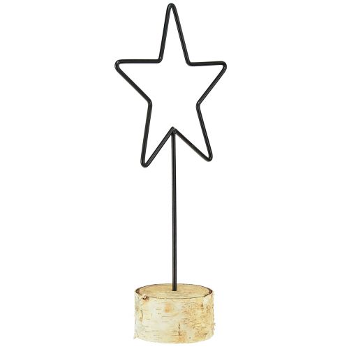 Article Bougeoirs étoiles décoratifs sur socle en bois noir &amp; naturel, 40 cm - décoration de table élégante 3 pièces