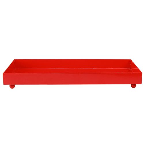 Article Plateau décoratif rectangulaire en métal rouge avec pieds 30×15cm