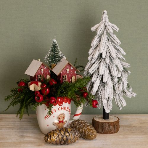 Floristik24 Sapin de Noël décoratif recouvert de neige sur socle en bois Ø15cm H30cm