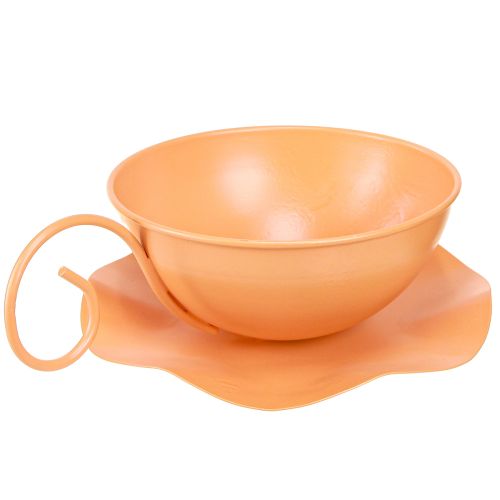 Article Tasse décorative Ø16 cm H9 cm avec assiette en métal, orange, lot de 2