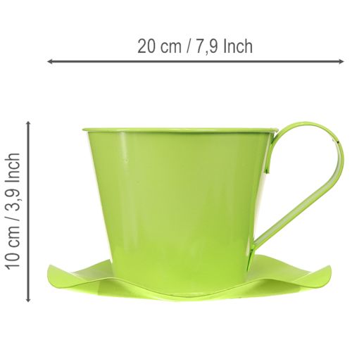 Article Tasse à thé décorative en métal avec soucoupe, vert clair, Ø 12 cm, H 10 cm, lot de 8